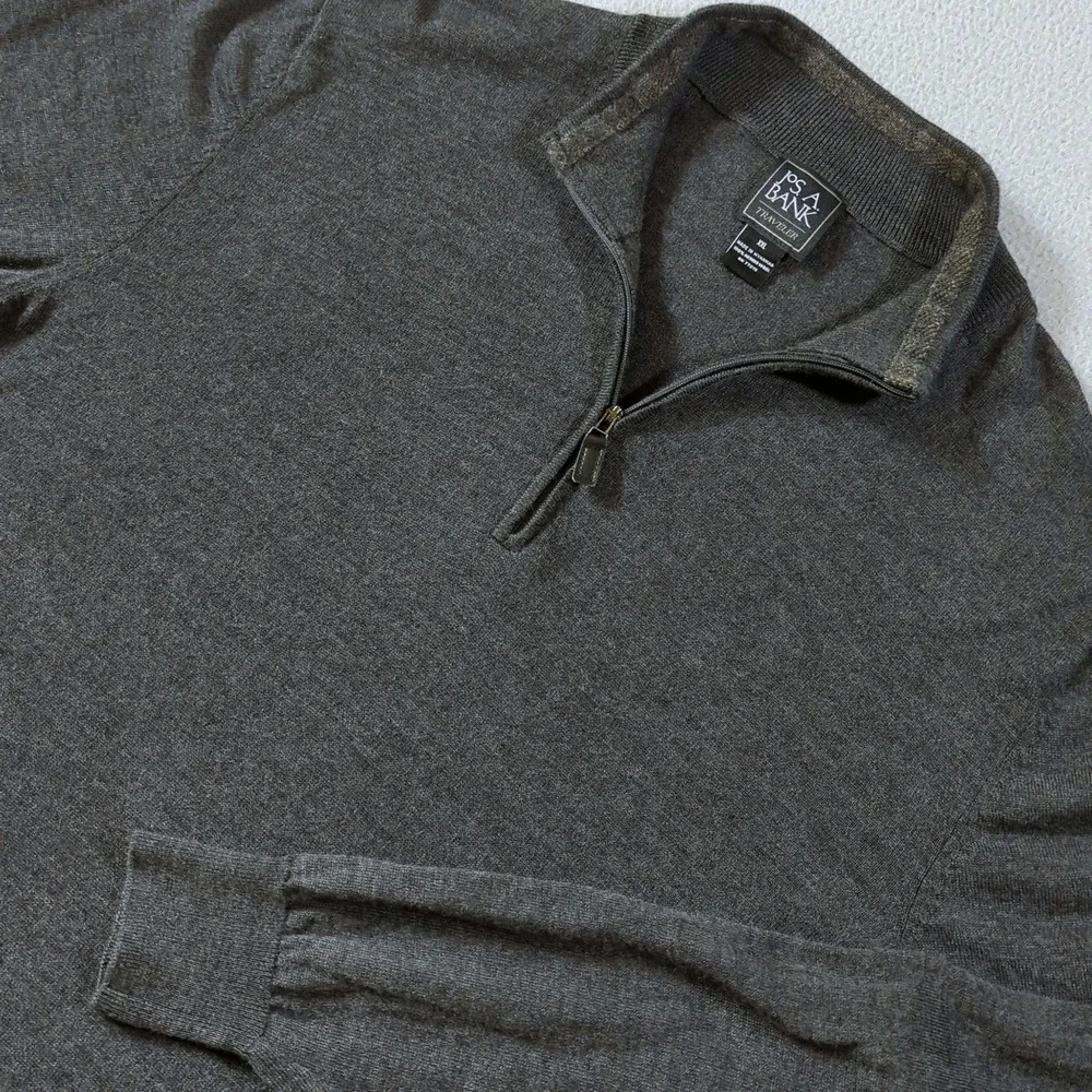 Jos. A. Bank Quarter Zip Sweater Mens XXL Gray Merino Wool Traveler Mock Neck